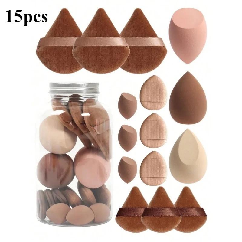 15pcs New Beauty Egg Drift Bottle 15-piece Powder Puff Set Beauty Egg Thumb Puff Cotton Puff Mini Puff Set