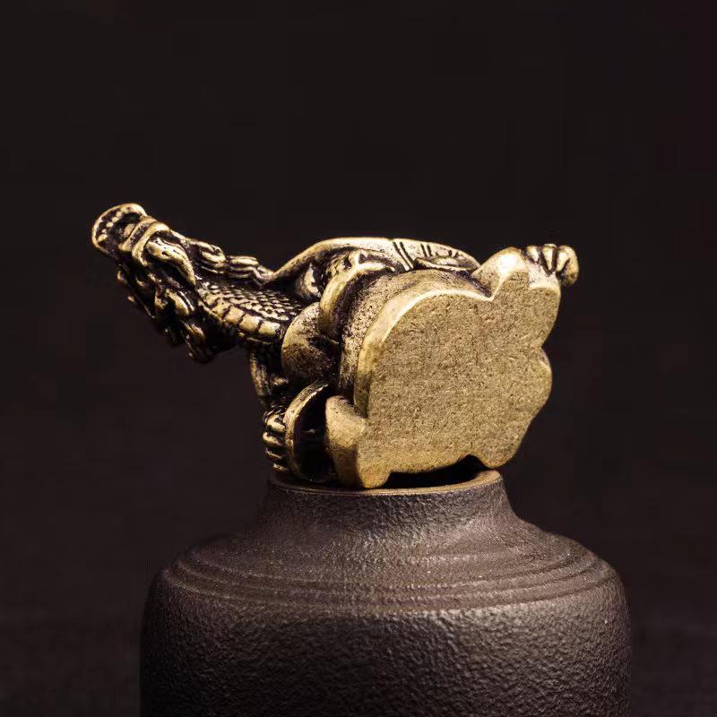 Brass Dragon Turtle Ornament - Mother Turtle with Dragon Head for Home or Office Decor, Desktop Decoration, Fortune Gift