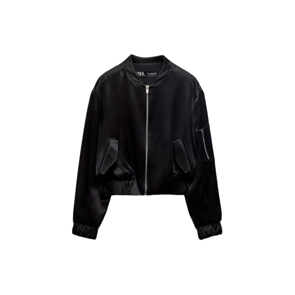 

Zara Однотонная универсальная куртка на молнии с длинным рукавом, женские куртки, черный цвет 7854591-800 XL