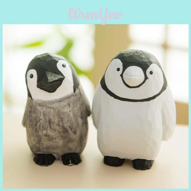 Wooden Penguin Desk Ornament Handmade Modern Art For Home Office Decor Gift For Students