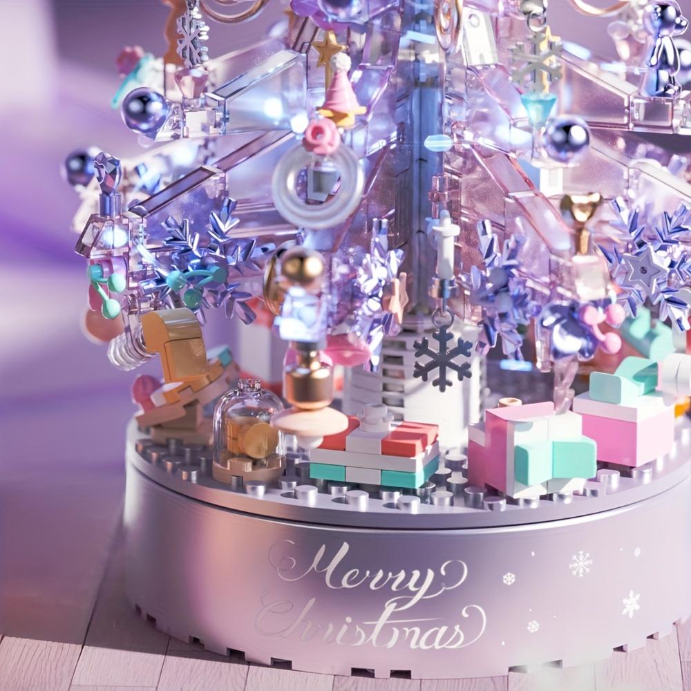 Purple Christmas Tree Music Box Building Block with Lights and Gift Bags Toys Adult Home Decor Gifts