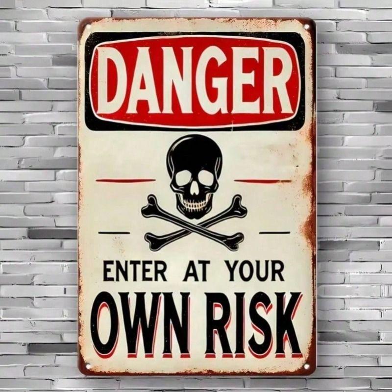 Metal Wall Art Skull Pirate Sign, Vintage Tin Poster for Bar Pub Garage Retro Decor