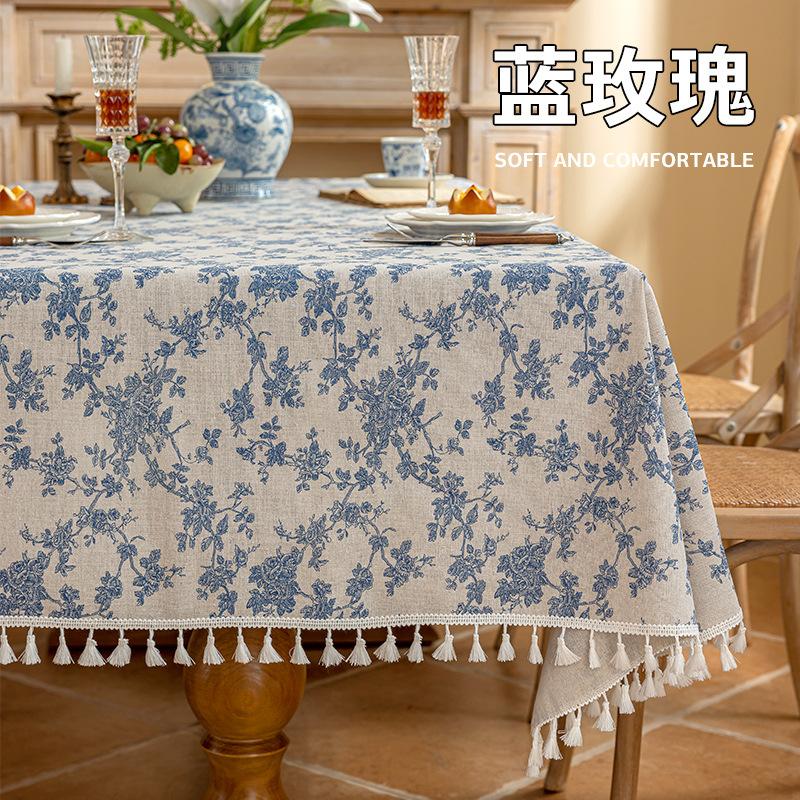 Pastoral style small floral tablecloth, rectangular camping cover, tassel edge, atmosphere cover