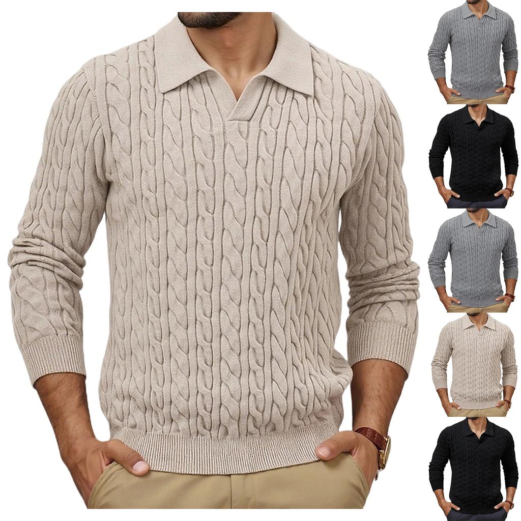 Men's Big Size Knitting Long Sleeves Twisted Flower Pullover Sweater