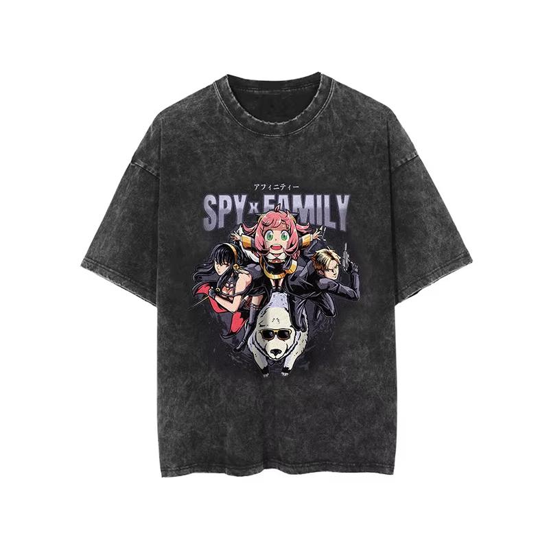 Anime SPY×FAMILY Anya Yor Loid Forger Peripherals Graphic Print T-shirt Men Women O-neck Cotton Retro Washed Summer New Tee Loose Casual Oversized Top