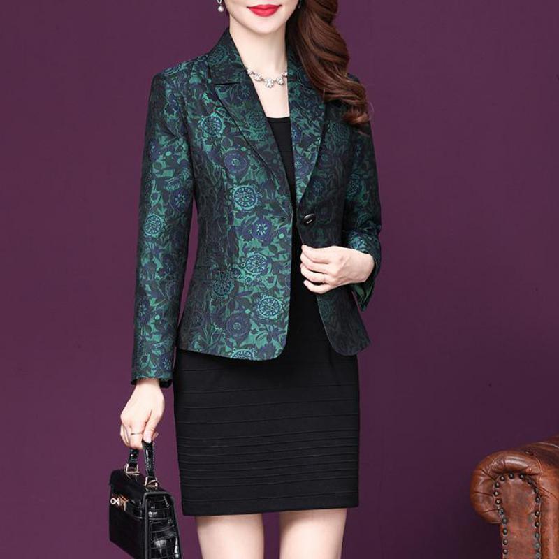 

Зимние тонкие женские жаккардовые верхние пальто с длинными рукавами и принтом, блейзеры с надрезами, большие размеры 5xl для мамы L зелёный