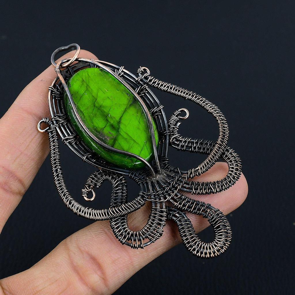 Green Flash Labradorite Pendant Gemstone Jewelry, 999 Copper Wire Wrapped Pendant, Handmade Jewelry Birthstone Pendant, Gift For Him