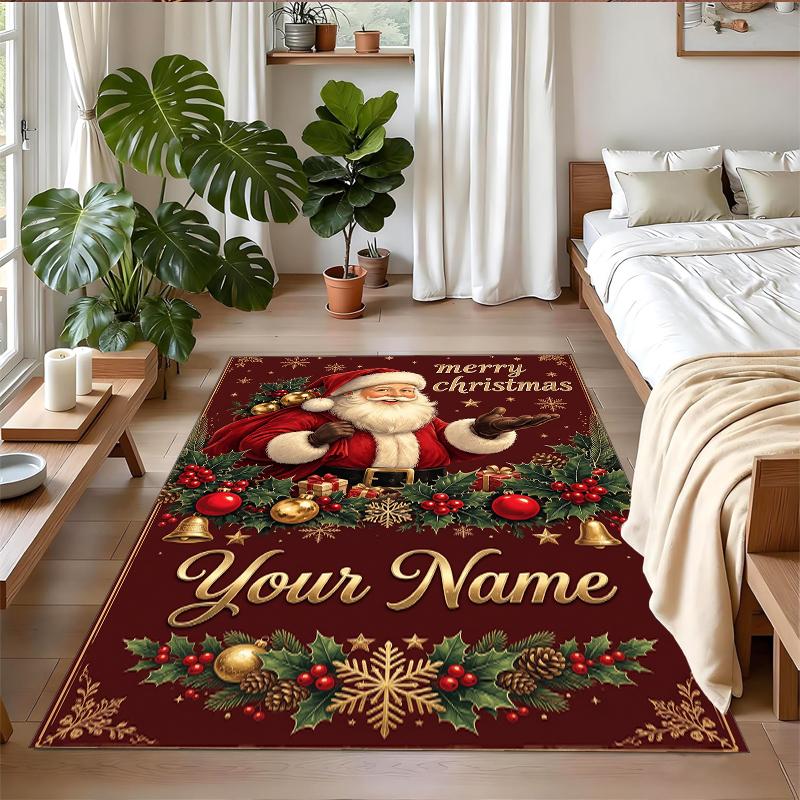 Christmas Custom Name Printed Square Area Rug Soft Non Slip Floor Carpet For Bedroom Holiday Gift