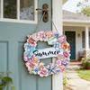 Summer Flower Shell Seastar Welcome Sign for Front Door Wooden Wall Hanging Sign Coastal Beach Round Wreath for Outside Porch Decor