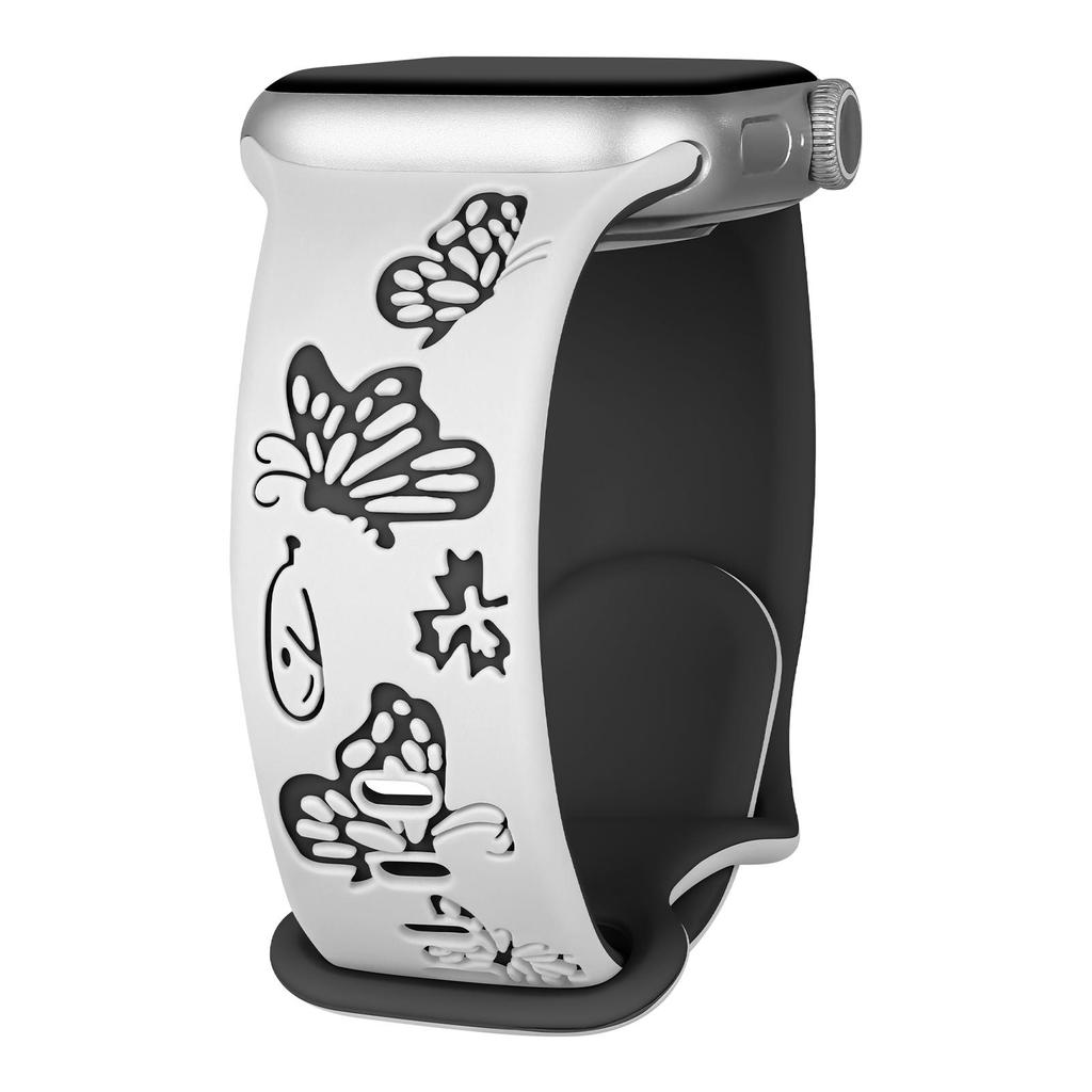 Cute Carved Butterfly Soft Silicone Strap For Apple Watch Ultra 2 49mm S11 S10 42mm 46mm For iWatch SE 9 8 7 6 5 4 3 38mm 45mm