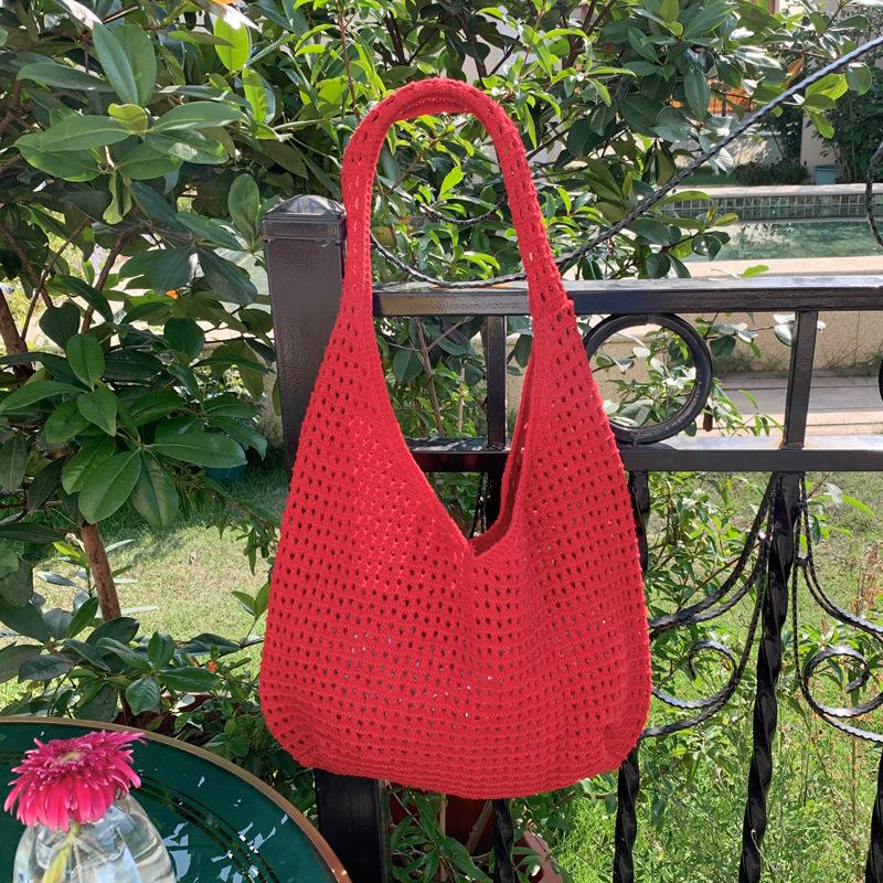 Neue Süße Häkel-Schultertasche Freizeit Strand Hohlstrick Handtasche Damen Einfarbige Gewebte Tragetasche Für Reisen