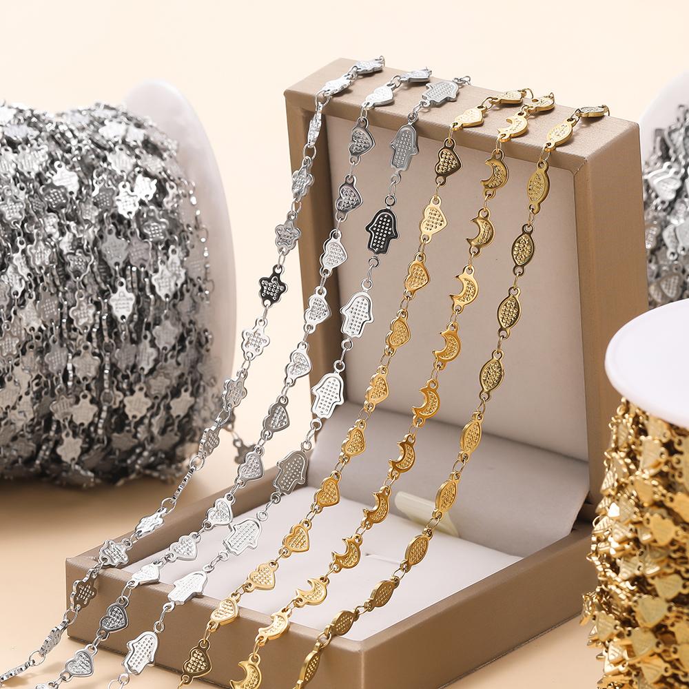 1Meter Stainless Steel Embossing Love Heart Leaf Oval Star Moon Link Chains Necklace Bracelet Jewelry Making DIY Chain Supplies