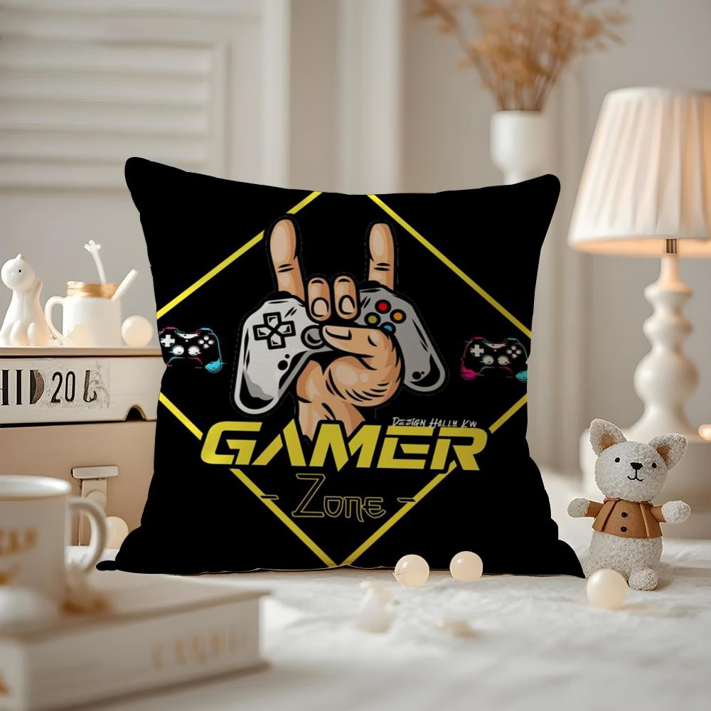 Colorful Graffiti Game Gamepad Cushion Cover Antidustmite Pillowcase Invisible zipper silky short plush Sofa cushion cover
