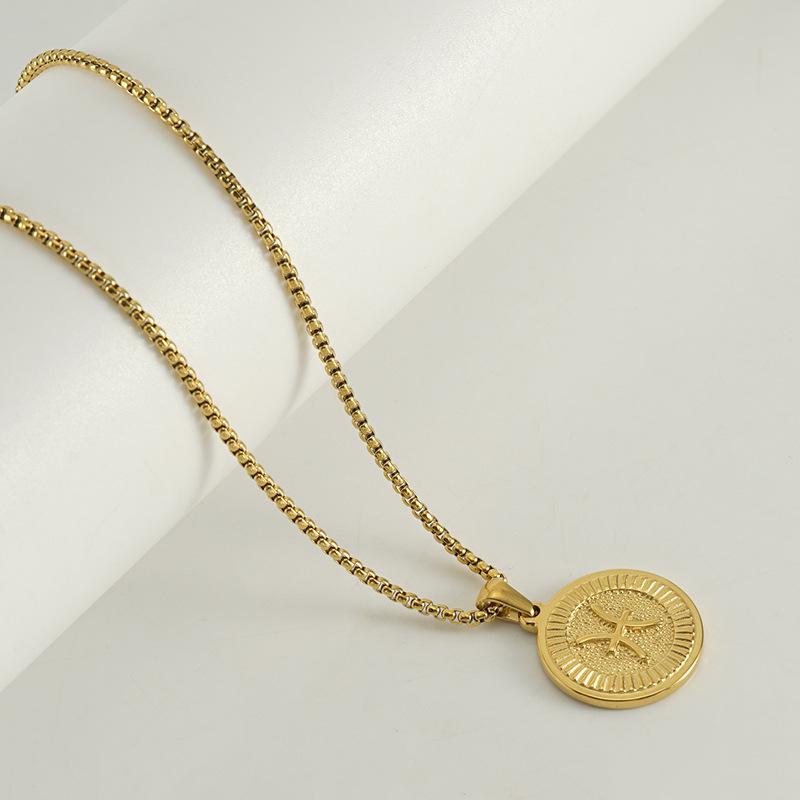 

Ретро круглый фирменный кулон созвездие 18 карат двенадцать созвездий титановое стальное ожерелье женское высокое чувство не выцветает Electroplated 18k Gold