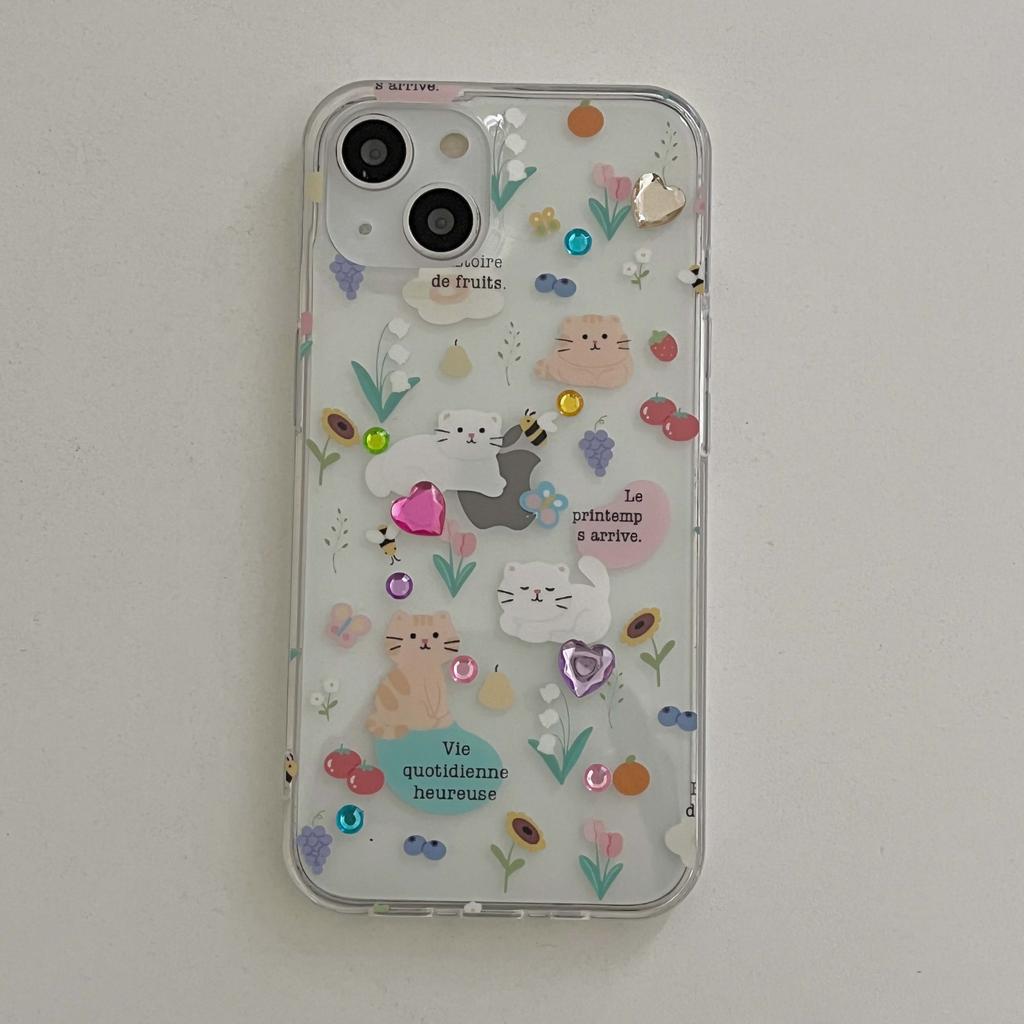 Ins 2023 3d Original DIY Liebe Katze Cartoon Blume Schmetterling Telefon Fall Für Iphone 11 12 Promax 13 14 Pro Max cartoon Nette Abdeckung