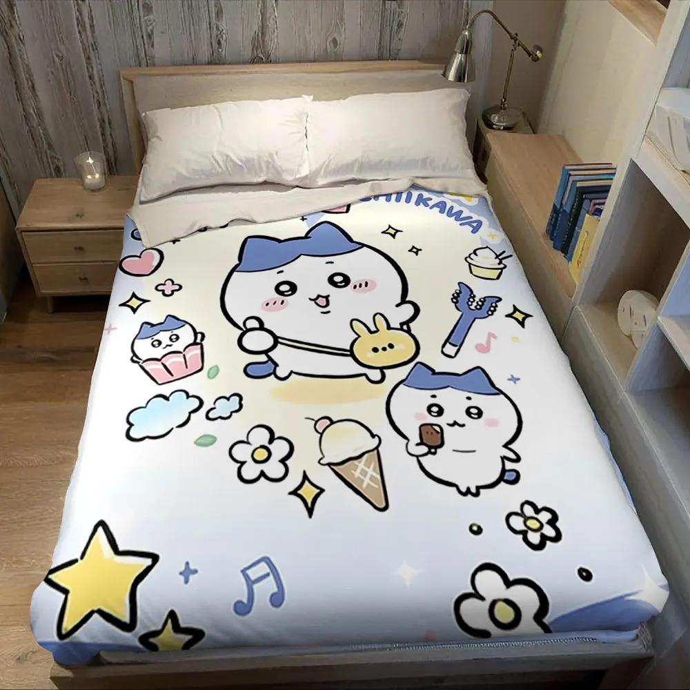 Cute Chiikawa Cartoon Flannel Blanket Warm Soft Halloween Christmas Couch Warm Cozy Decorative Decor Gift for All Season