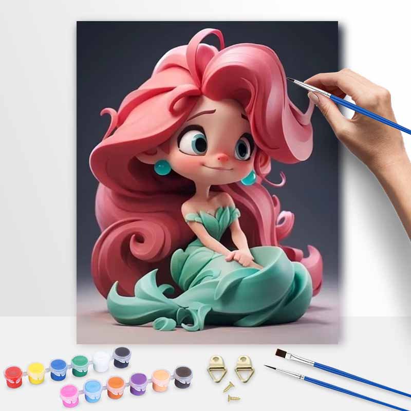 Disney Ariel Mermaid Oil Paint by Numbers Painting Kit Handmade Diy Home Decor Gifts for Artsy Bedroom Aesthetic Wall Art Set 130