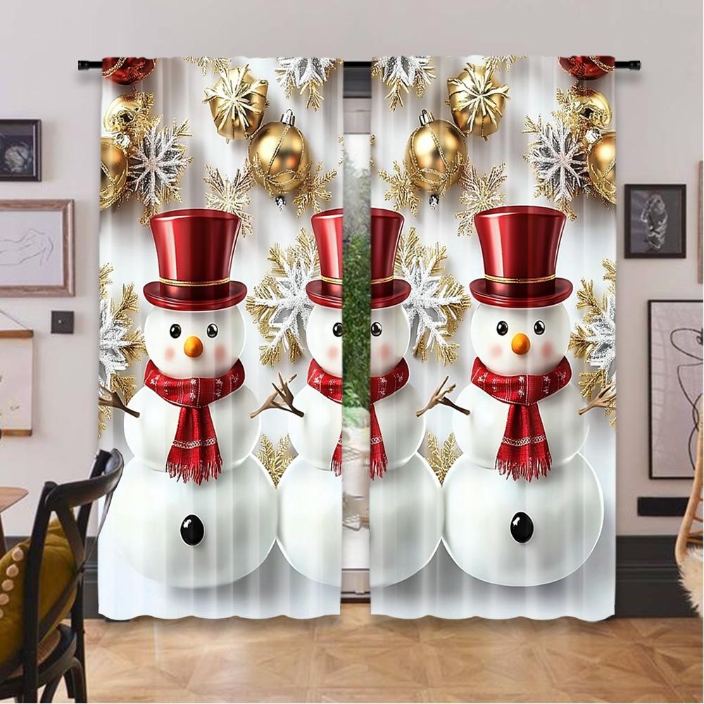 Set Of 2 Flat Printing Merry Christmas Trendy Curtains Tree Digital Printed Polyester Drapes Festive Curtain