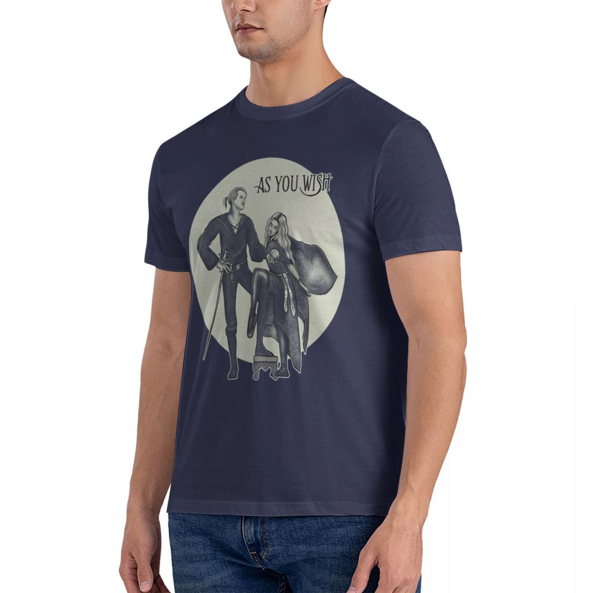 

Футболка с принтом «Принцесса-невеста» по вашему желанию, забавная, мужская, с коротким рукавом, повседневная, свободная, дышащая и удобная, большого размера XXL темно-синий