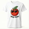 Cute Cartoon Tomato Stay Cool Print TShirt Cotton Breathable Unisex Black Loose Fit Casual Top