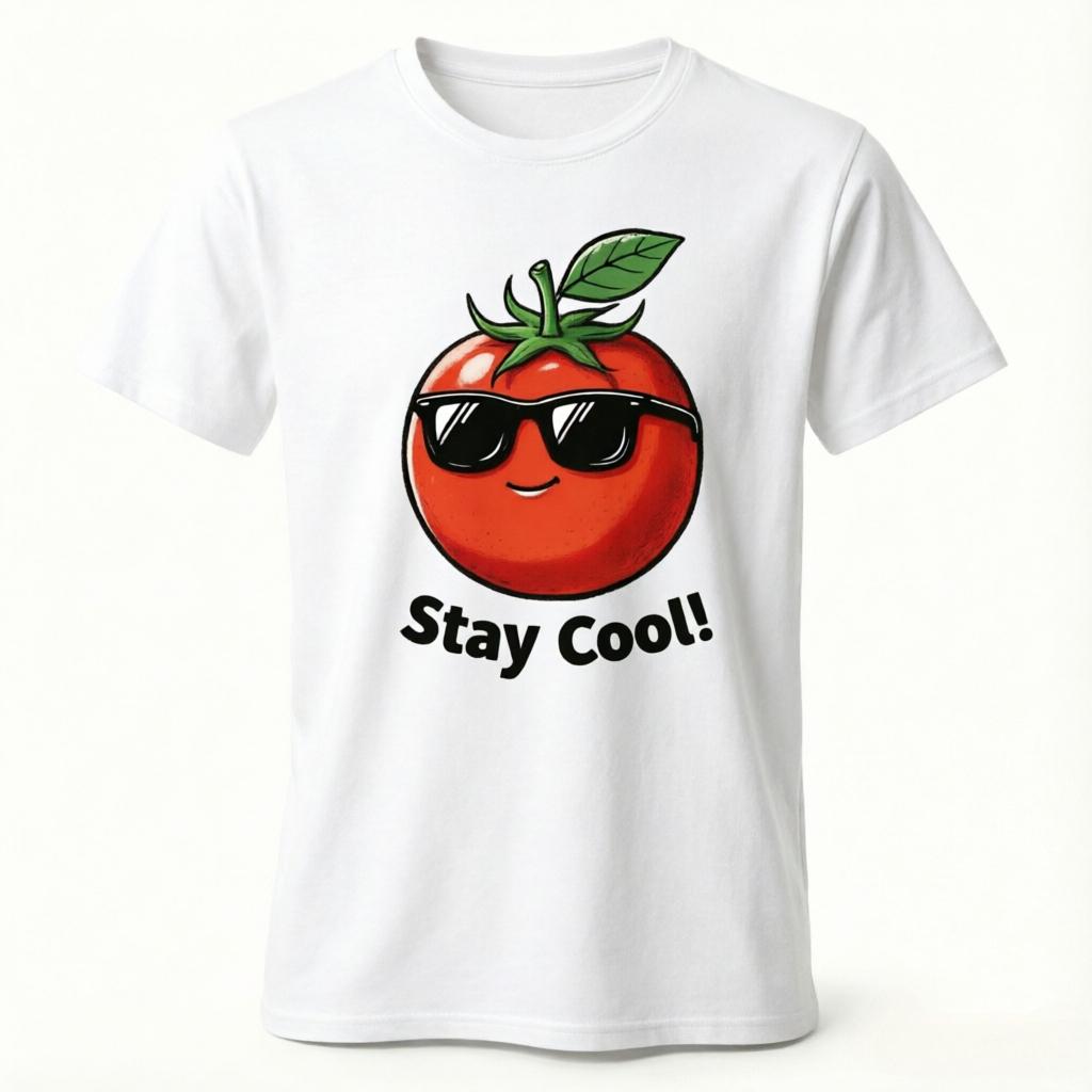 Cute Cartoon Tomato Stay Cool Print TShirt 100 Cotton Breathable Unisex Black Loose Fit Casual Top S