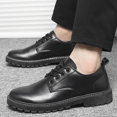 Schwarze Herren-Lederschuhe mit dicker Sohle und runder Zehenpartie Designer 2025 Trend Bequem Übliche Erwachsene Klassisch Original Männlich Freizeitschuh
