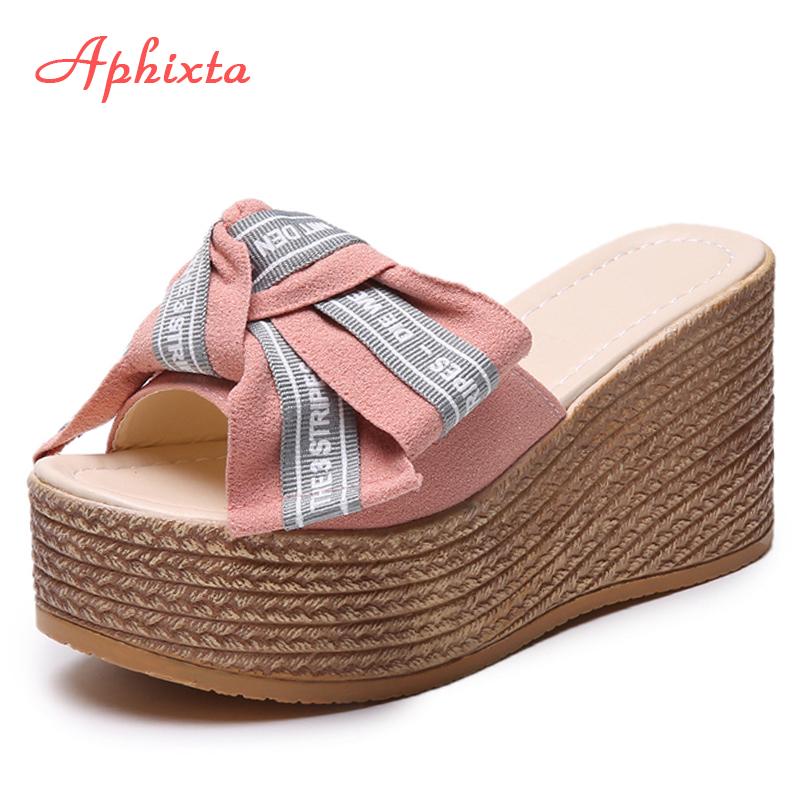 Fashion Aphixta Platform Wedge Slippers Women Outside Shoes Clog Riband Butterfly-knot Sandals Girls Flip Flop Slides Pantoufle Femme