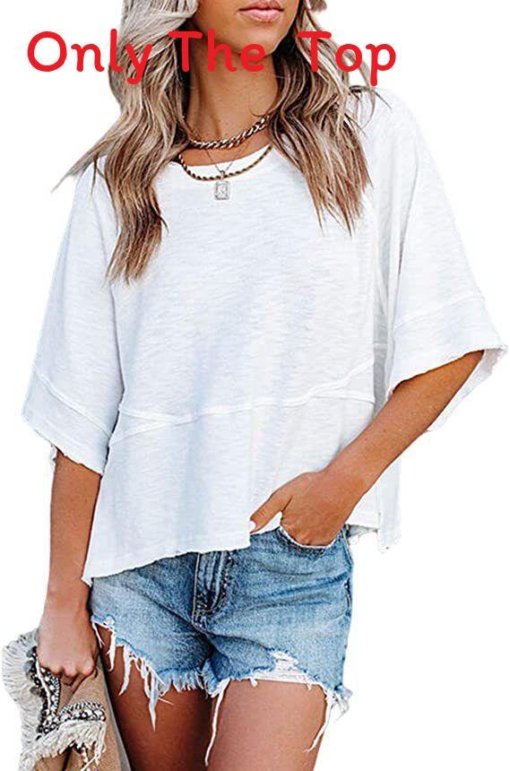 Casual Loose Fit T Shirt With Spliced Cotton Polyester Blend For Women