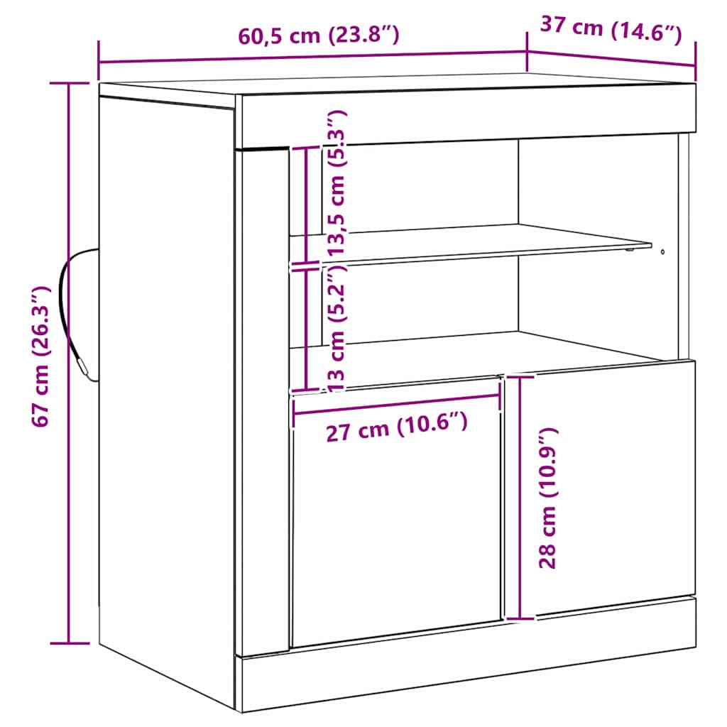 LED Sideboard In Brown 60.5 X 37 X 67 Cm Particleboard