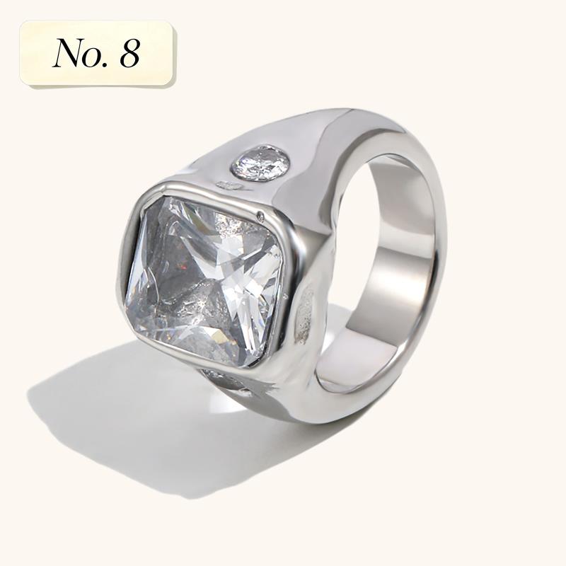 Gold Plated Deep-Patterned Square Zircon Ring Simple Statement With Irregular Design Tarnish Free Women'S Jewelry
