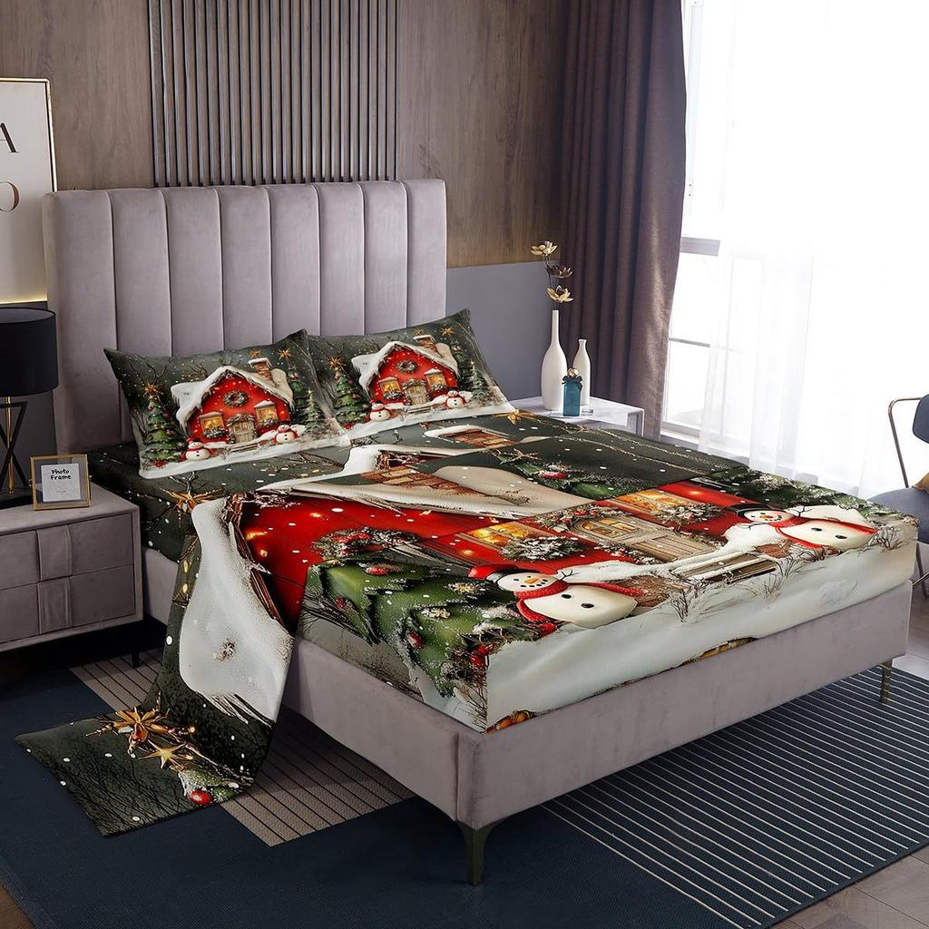 Christmas Theme Pattern Mattress Four-Piece Bedding Set Bedroom Dormitory Bedding Decoration