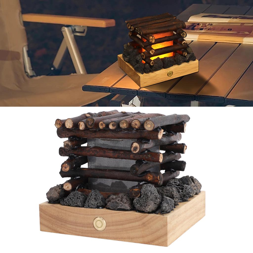 Faux Fire Lamp USB Rechargeable 3 Mode White Noise LED Faux Campfire Night Light for Desk