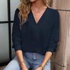 European & American Women's V-neck Pleated Pullover Hoodie - Casual Autumn Top