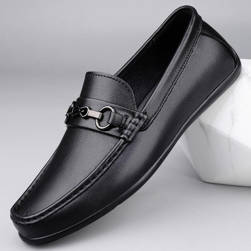

Leather Doudou shoes men s foreign trade new business casual leather shoes men s first layer cowhide soft sole driving shoes men 44 чёрный