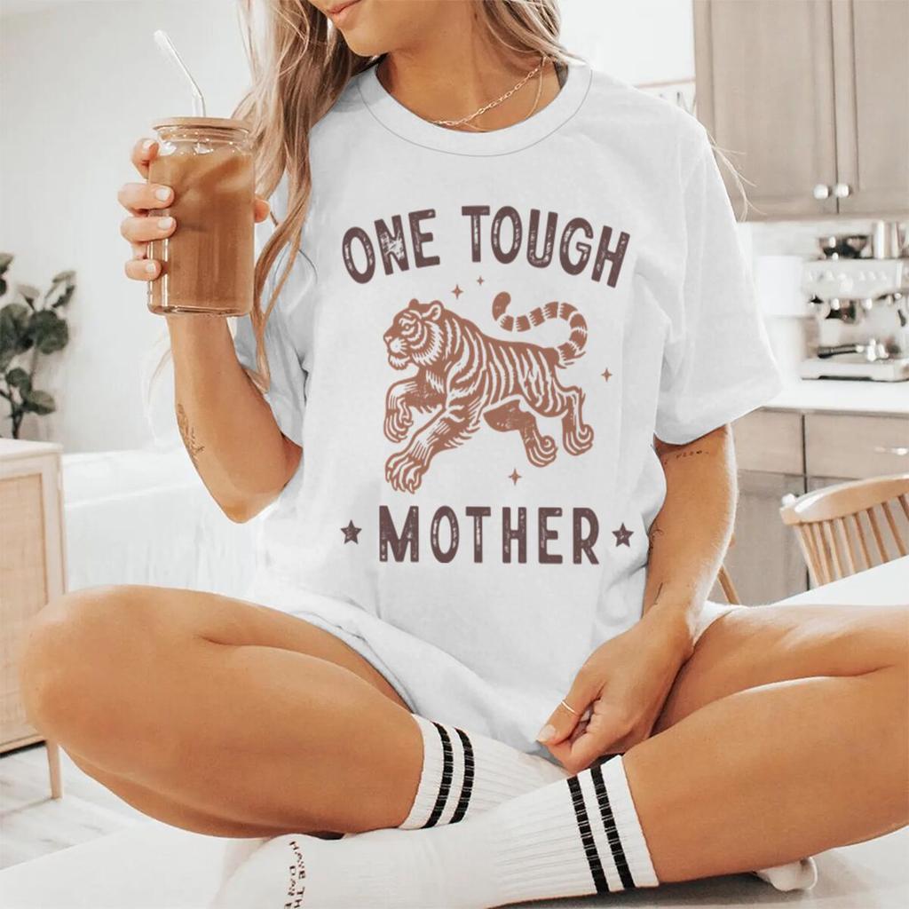 One Tough Mother Vintage Tiger Print T Shirts Short Sleeve Crewneck Graphic Fashion Women Casual Tees