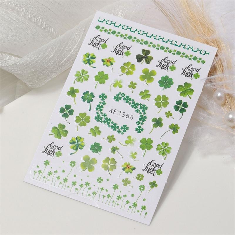 Saint Patrick’s Day Nails Art Stickers Green Shamrock Nails Decals Adhesive Nail Sticker Nails Art Decoration
