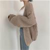 Versatile Casual Solid Color Loose Knitted V Neck Lantern Sleeve Autumn Cardigan Sweater Jacket