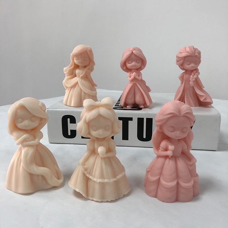 DIY Girl Doll Silicone mold 3D Princess Statue Resin Crafts Plaster mold Cute doll candle soap chocolate ice cube baking tools