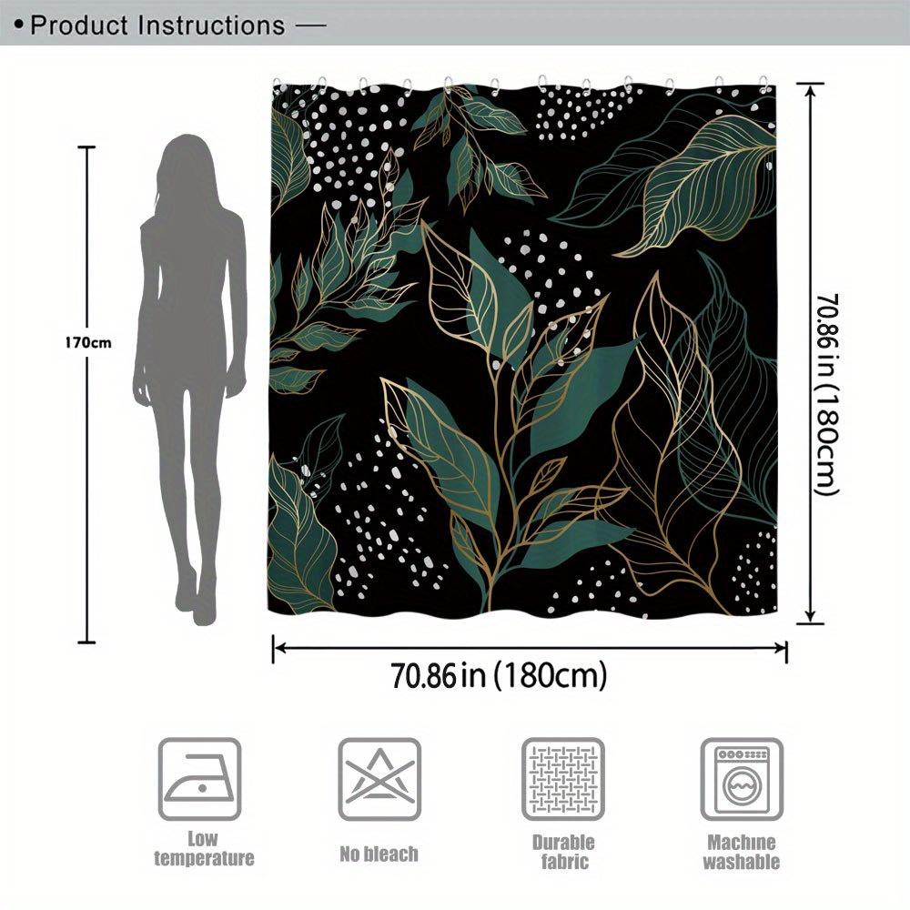 1 Stück Moderne Botanische Duschvorhang - Petrol & Goldblatt, Abstrakte Punkte, 70x70 Zoll, Polyester, 12 Haken, Stilvolle Baddeko