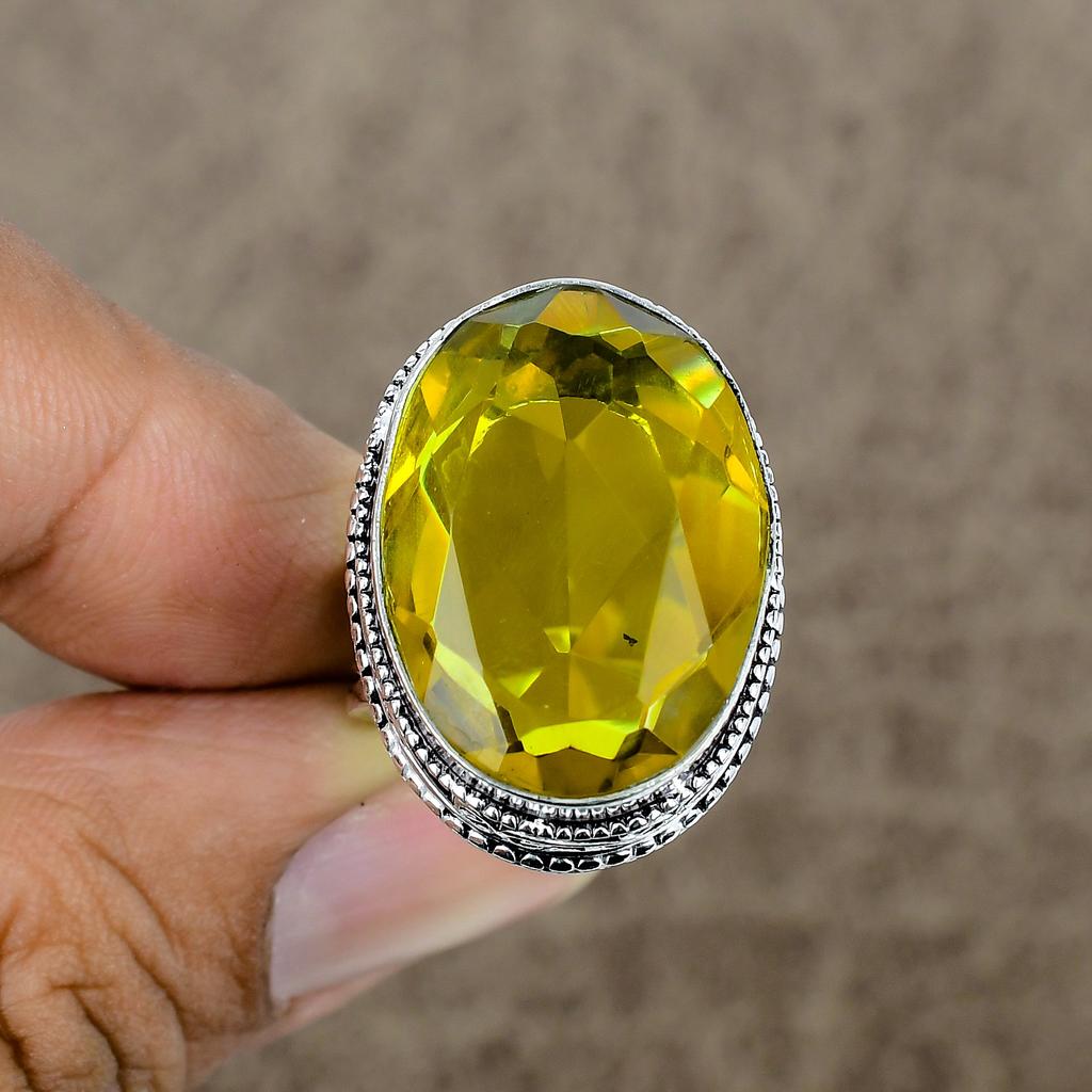 Citrine Genstone Handmade 925 Sterling Silver Jewelry Ring Size 8 KKG-464