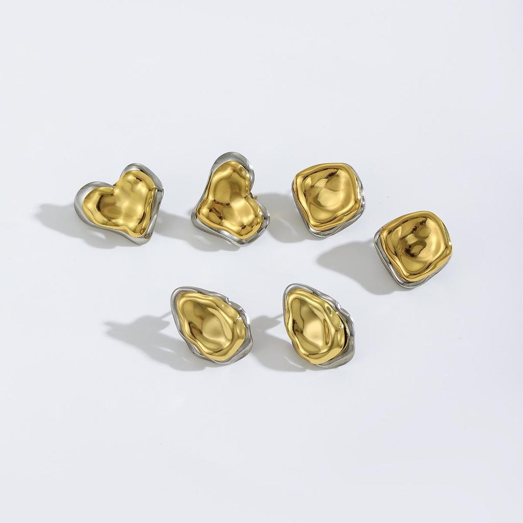 Vintage Stainless Steel Love Heart Two-Tone Stud Earrings: Fashionable, High-End, Non-Fading Jewelry for Women