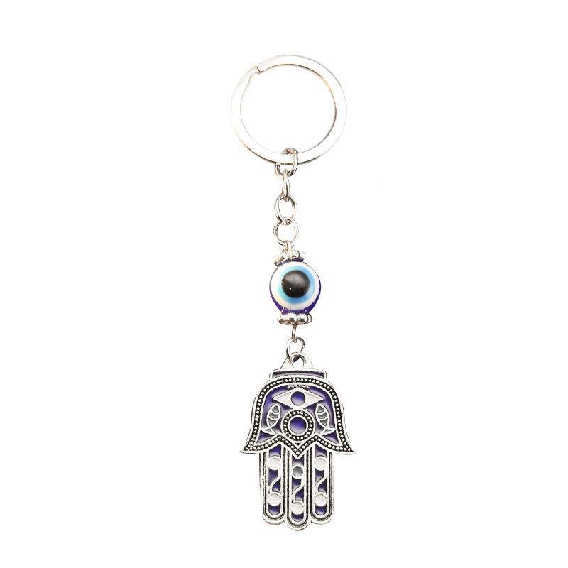 Retro Ethnic Style Fatima Palm Keychain Tribal Style Devil'S Eye Dripping Oil Hollow Pendant