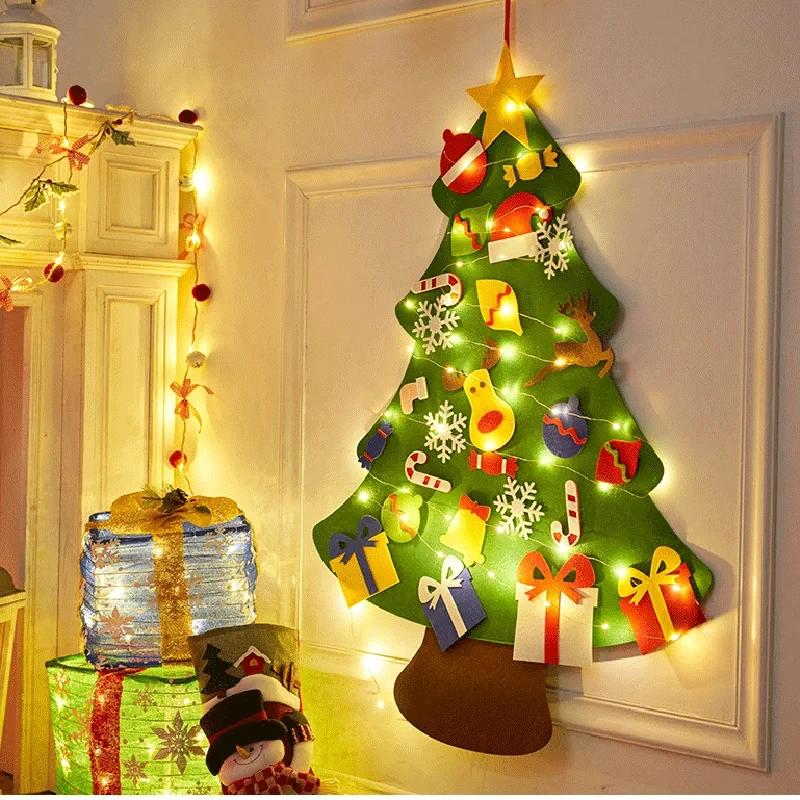 For Kids DIY Montessori Wall Felt Christmas Tree for Children Baby Toys Toddlers Busy Board Xmas Tree Ornament Decorations