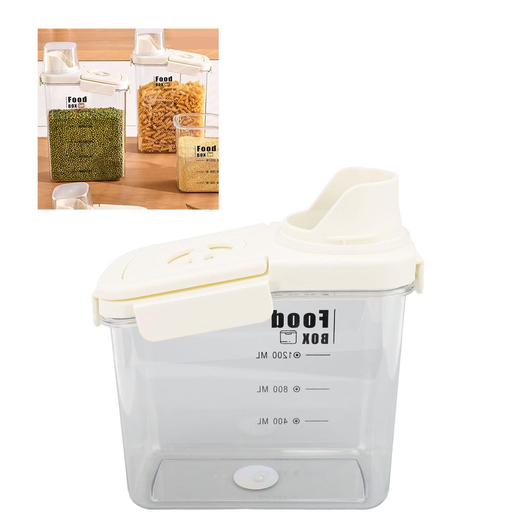 Cereal Storage Container with Pourable Spout Ergonomic Handle Lid Scale Timing Airtight Damp Proof Plastic Rice Storage Bin for Flour Bean Pet Food