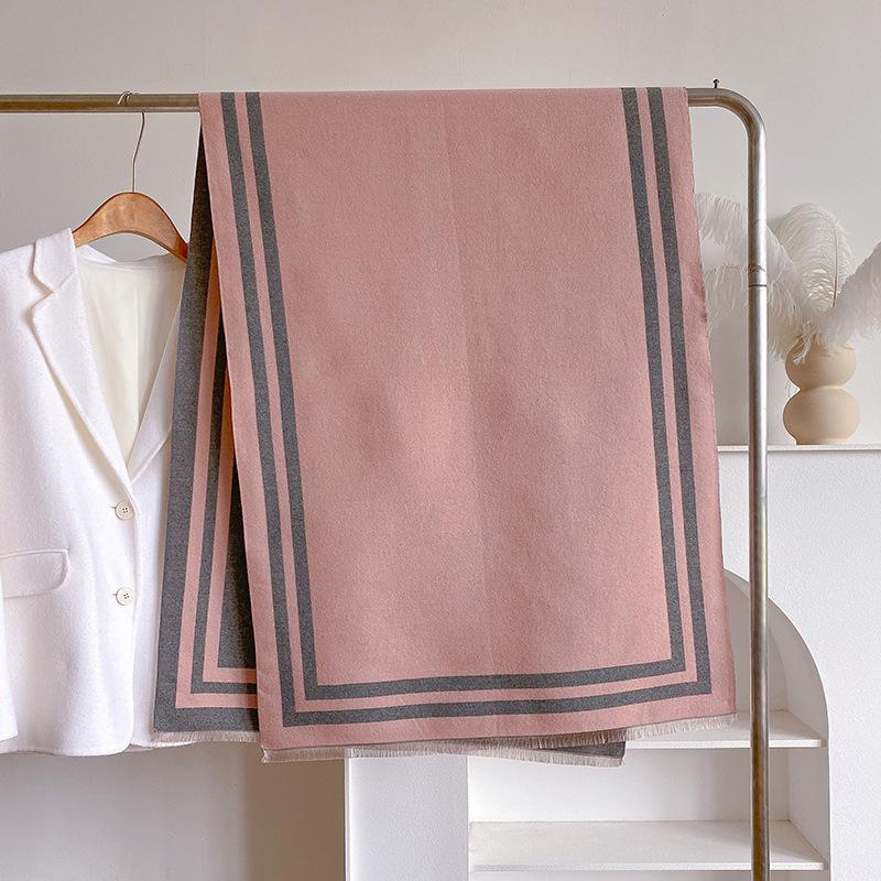 Autumn And Winter Imitation Cashmere Solid Color Geometric Line Jacquard Shawl Thickened Warm Women'S Scarf