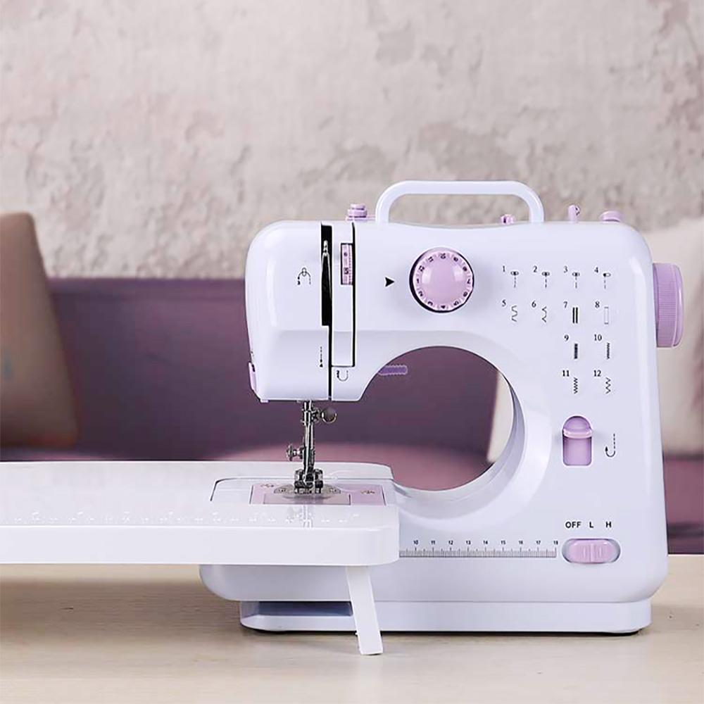 Mașină de cusut portabilă Mini electrică de uz casnic Crafting Overlock 12 ochiuri cu pedală de presare pentru începători