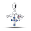 Original Copper Charms Luxury Blue Cross Religious Pendant Beads Fit Bracelet Diy Women Making Delicate Gift