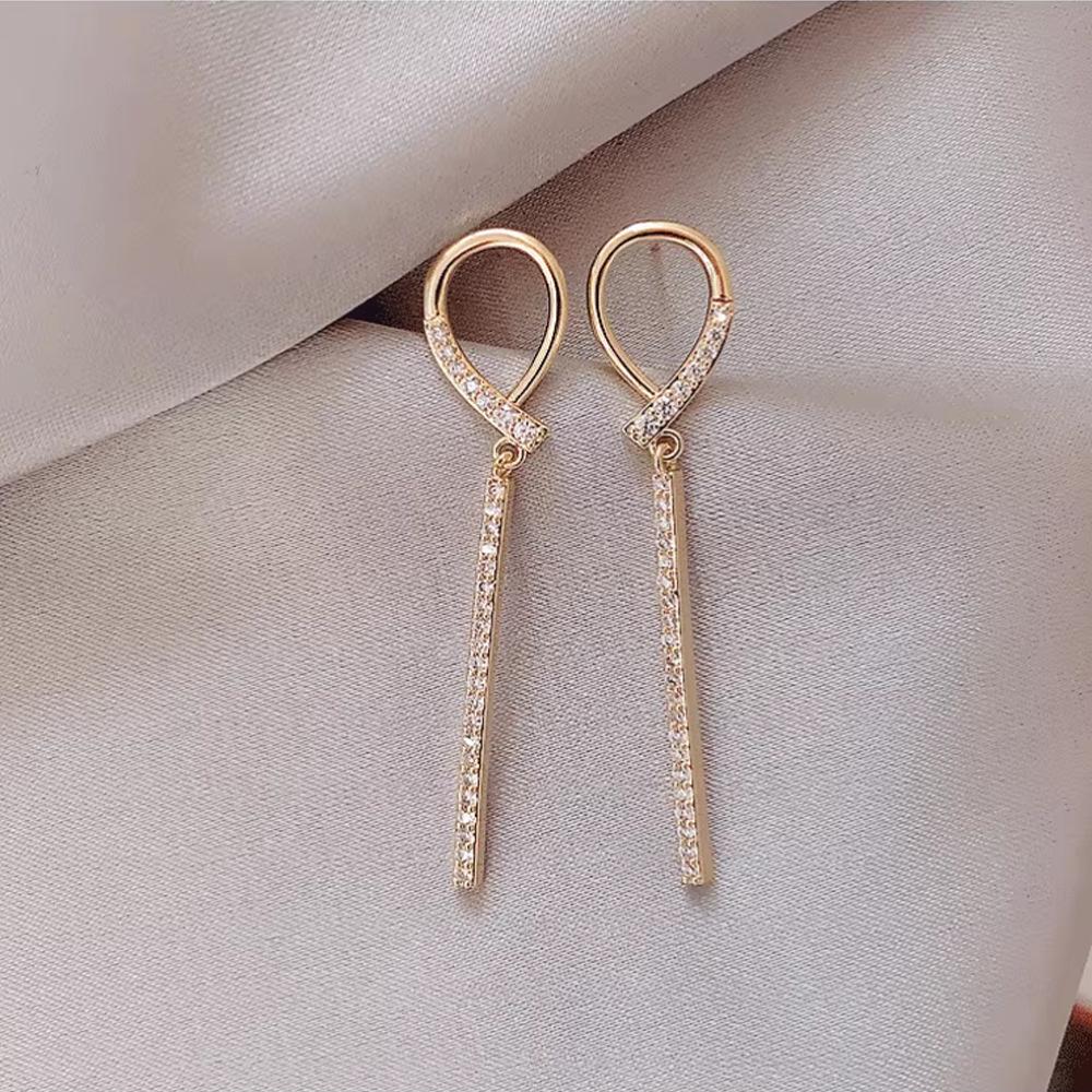 Korean Style Geometric Diamond Tassel Earrings - Versatile, Sweet, Fashionable, Long, and Niche Design