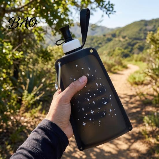 Silicone Travel Bottle 500ML Collapsible Water Bottle, Portable Folding Drinking Bag, Foldable Sport Pouch with Lanyard for Outdoor Hiking Cycling