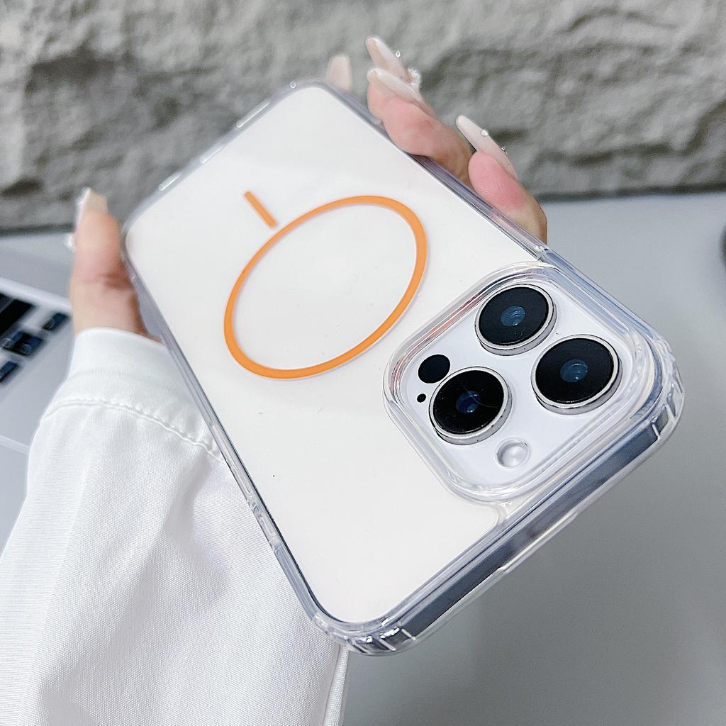 Applicable To IPhone17 High Transparent Color Thin Circle Magnetic Suction Phone Case Apple 16 Acrylic Large Hole Anti Fall Protection Case